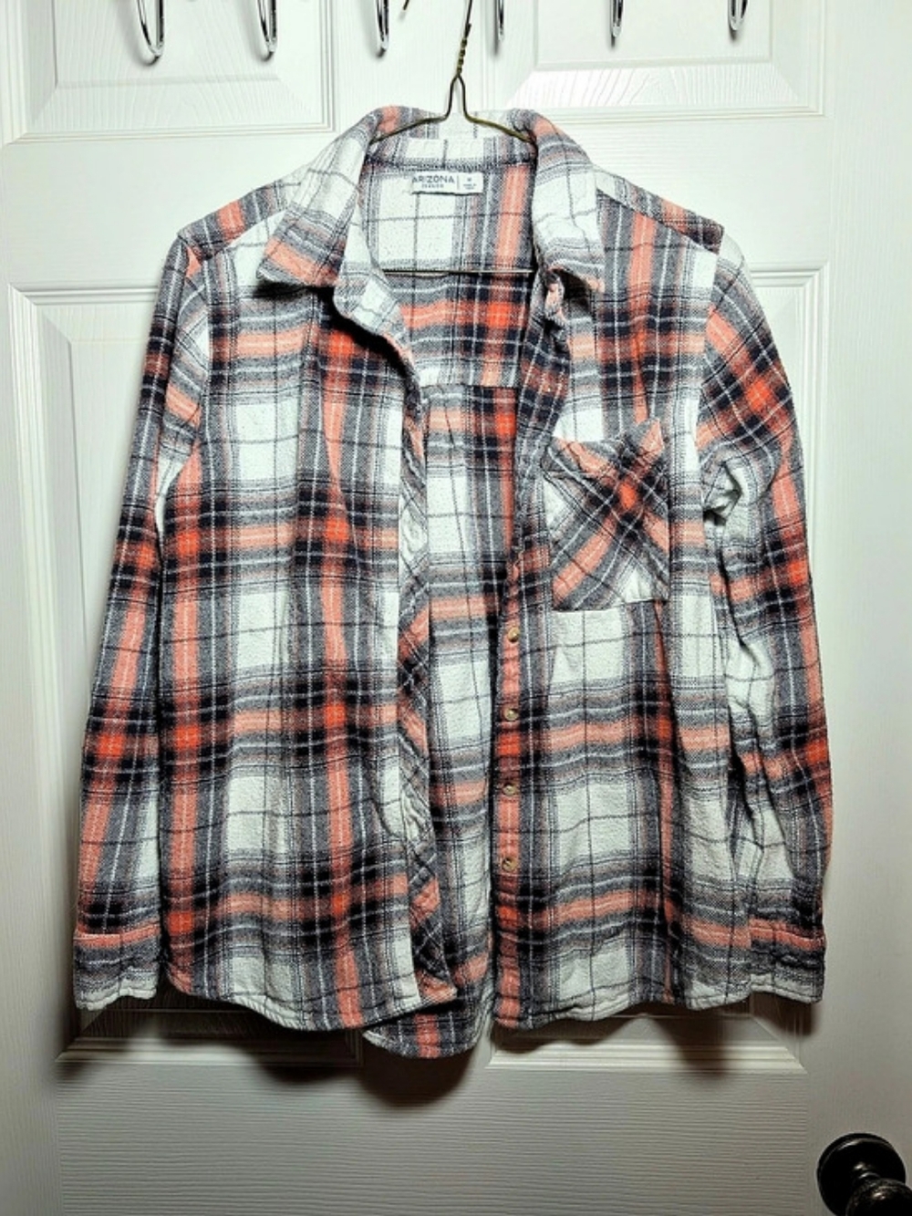 Arizona Plaid Button Down Flannel Shirt in Gray & Orange